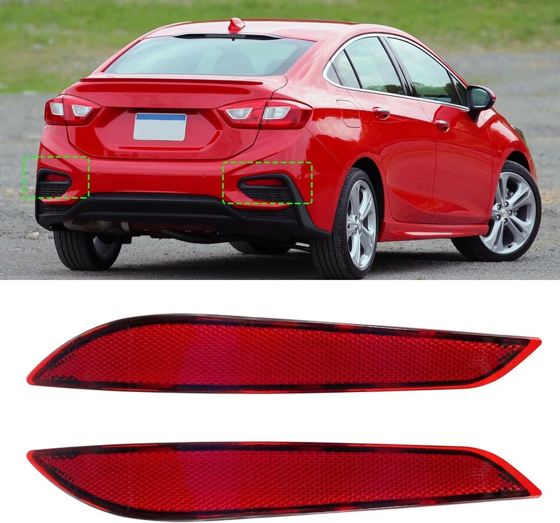Abodvu Compatible with Chevy Cruze Rear Bumper Reflector 2016-2019,Left Driver & Right Passenger Side Rear Bumper Red Marker Trims,Back Reflector Light W/O Bulb Replacement for 2nd Gen Cruze(1Pair) - Image 1